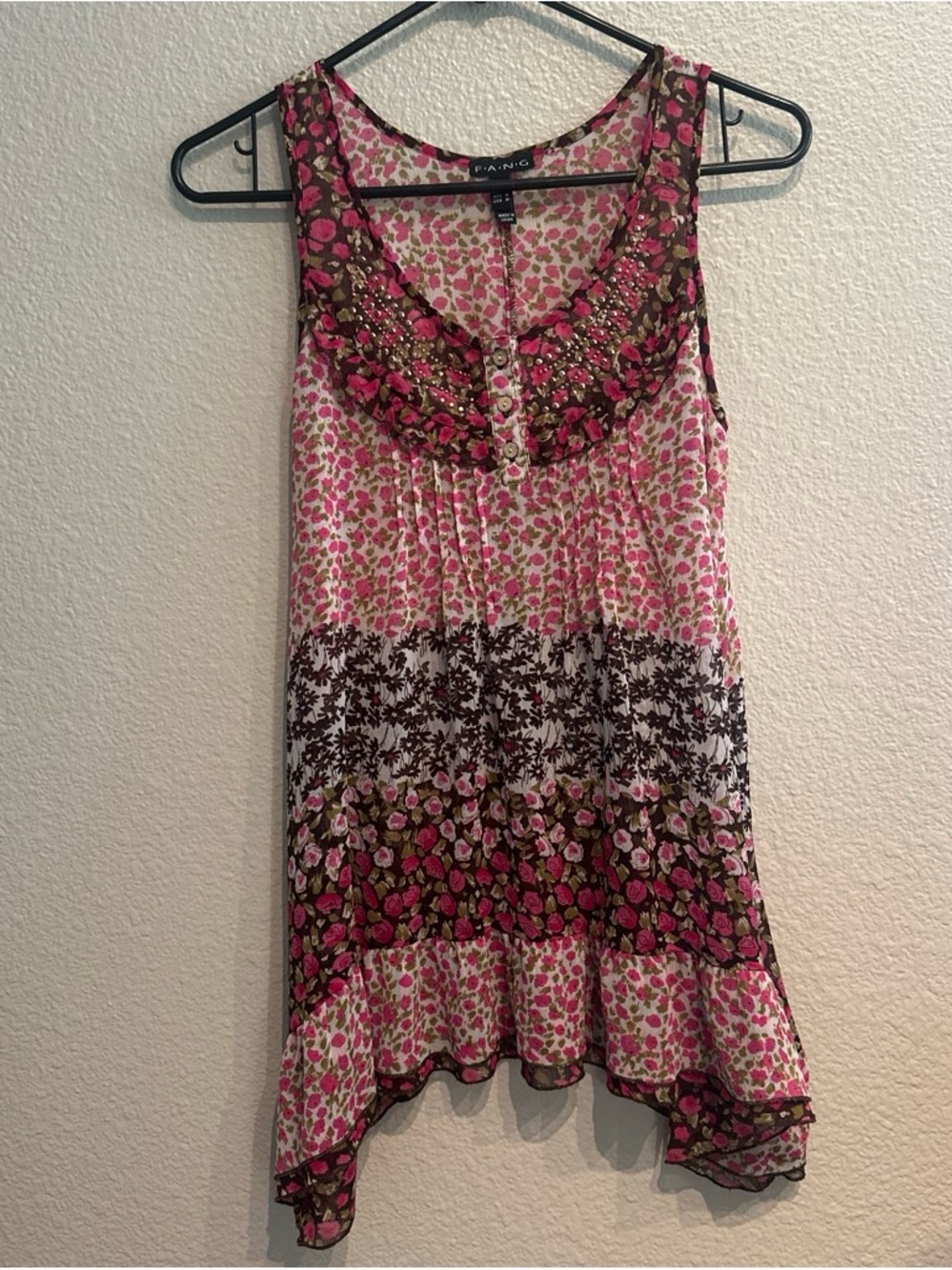 FANG early 2000s Pink Floral Sleeveless Tunic Top